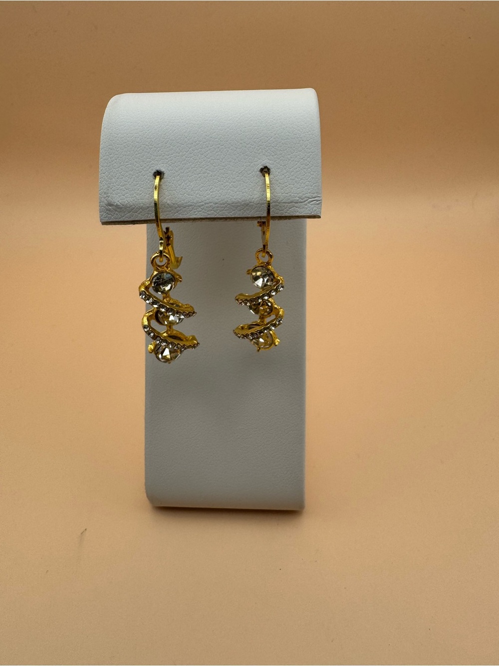 Gold Crystal Spiral Drop Earrings - Women Jewelry